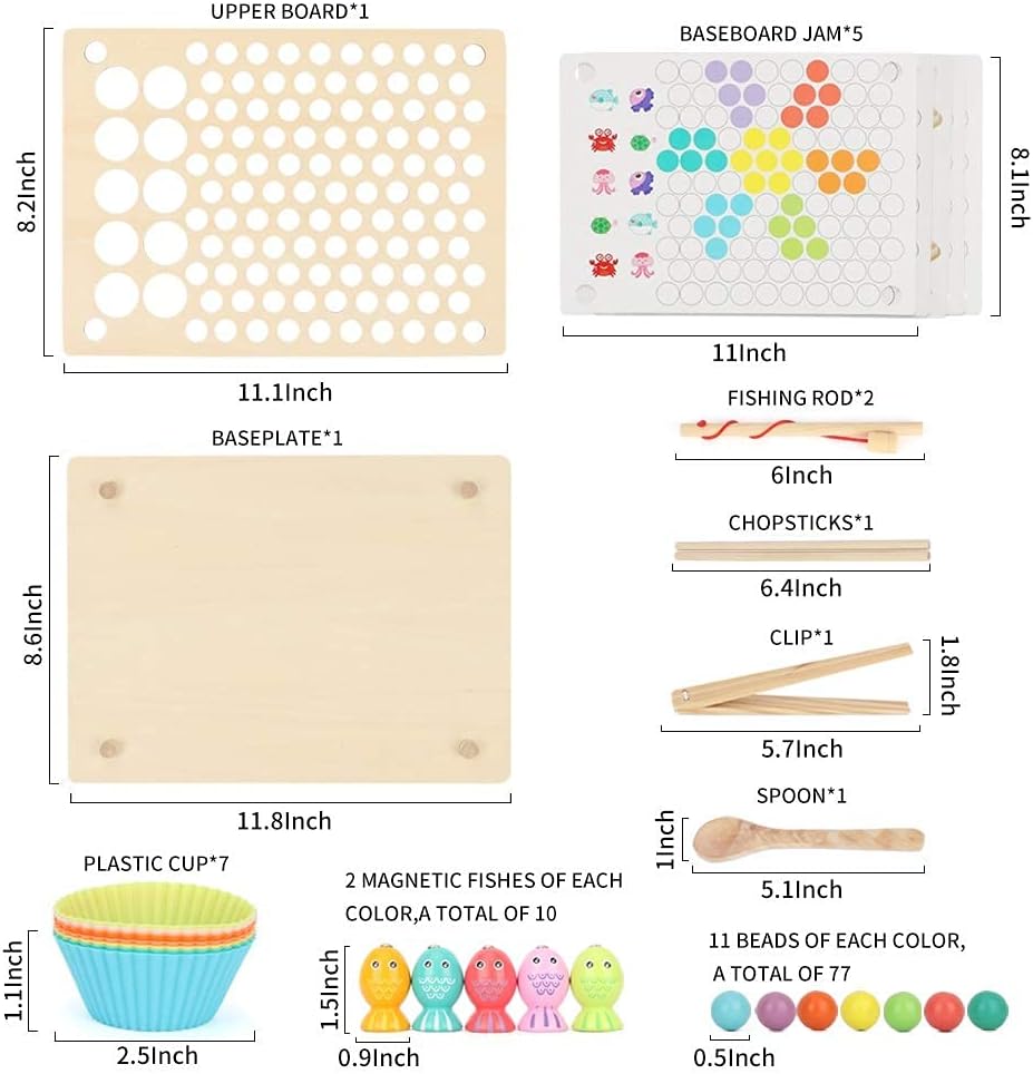 3-in-1 Fishing Memory Game with Beads Sorting Game 釣魚記憶分類夾珠子三合一桌上遊戲