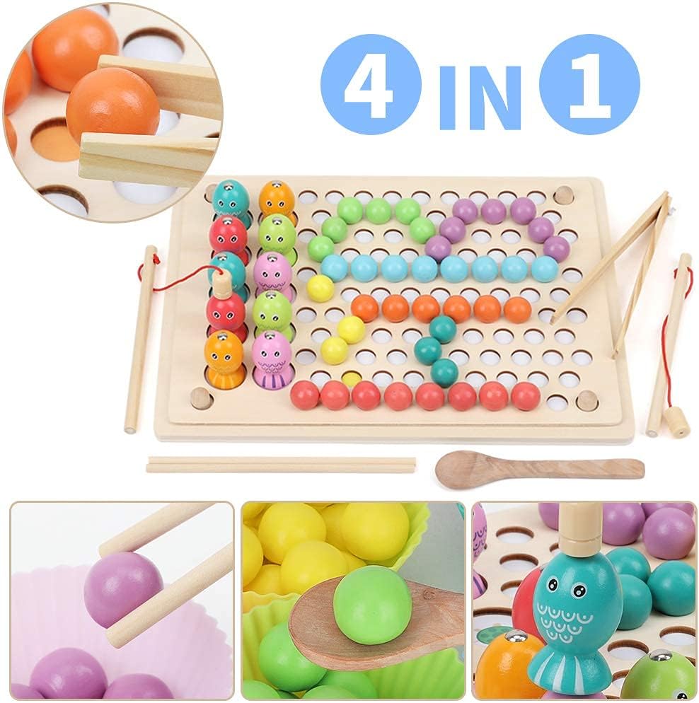 3-in-1 Fishing Memory Game with Beads Sorting Game 釣魚記憶分類夾珠子三合一桌上遊戲