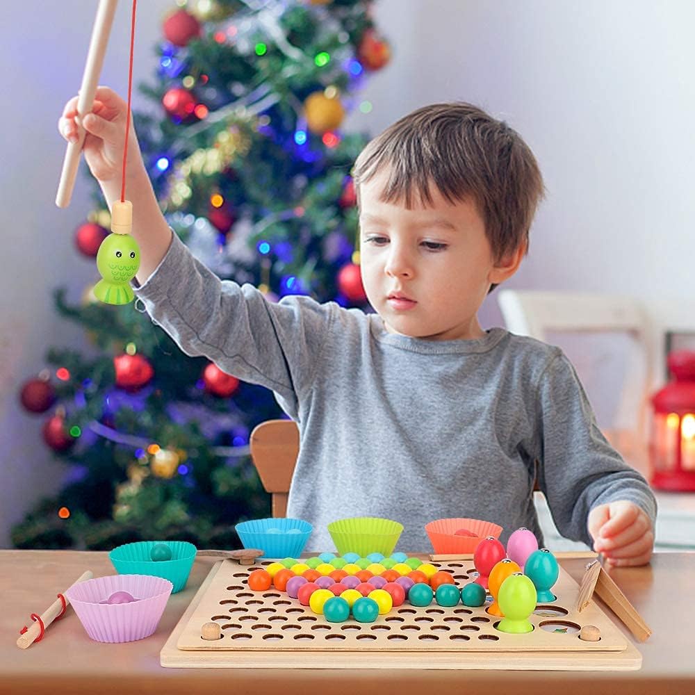 3-in-1 Fishing Memory Game with Beads Sorting Game 釣魚記憶分類夾珠子三合一桌上遊戲