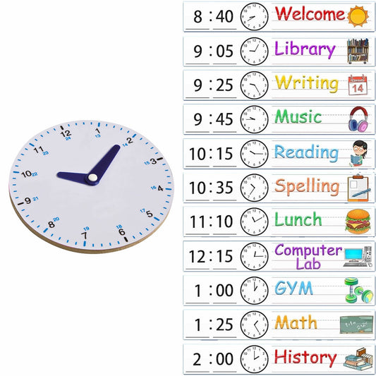 Educo Student Clock Wood 24 Hours Analogue with 12 Pcs. Dry-Esae Activity Card 24小時制木質模擬時鐘含12張擦寫活動咭