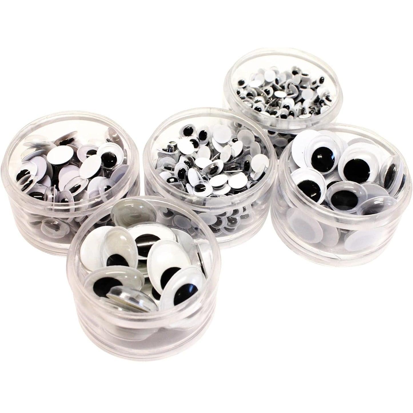 Kindermatic Plastic Wiggle Googly Eyes 5 Mixed Sizes Assorted Caddy Black Stack of 560片 塑料黑白可移動動眼手工配件