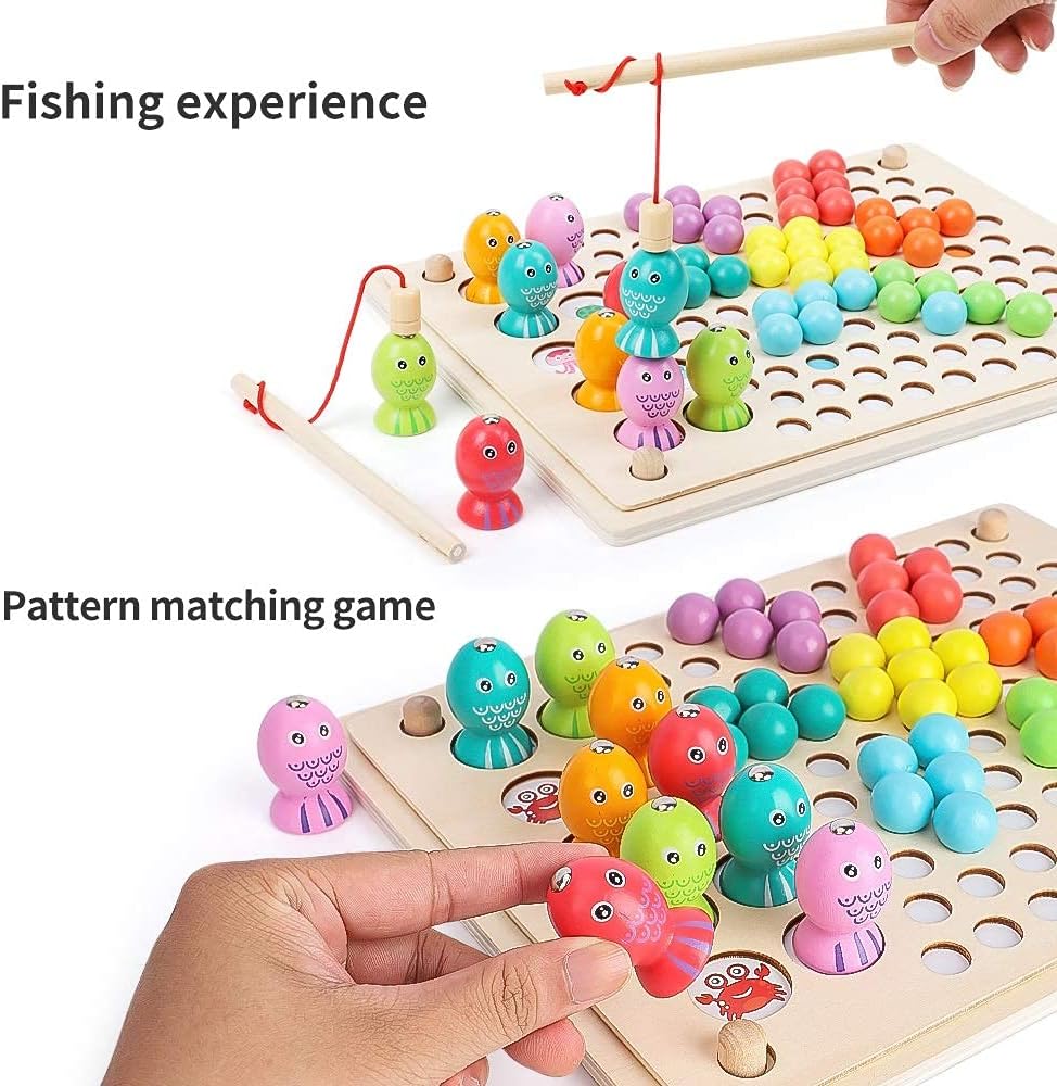 3-in-1 Fishing Memory Game with Beads Sorting Game 釣魚記憶分類夾珠子三合一桌上遊戲