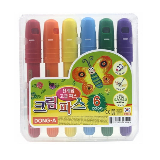 Dong-A Cream Pas Crayon 6 Colours Pack 幼兒旋轉軟蠟筆6色