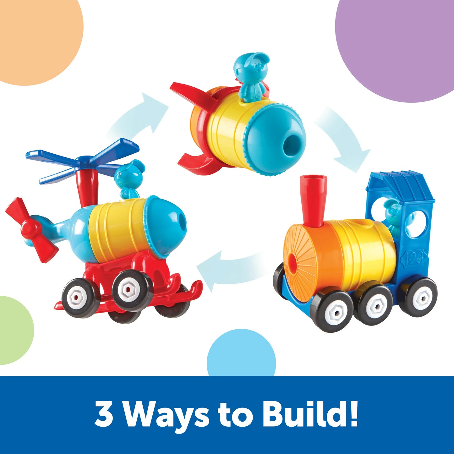 Learning Resources 1-2-3 Build It! Rocket-Train-Helicopter