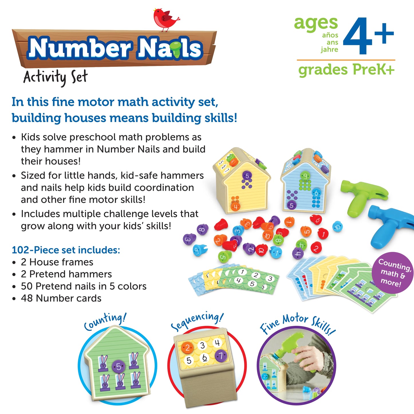 Learning Resources Number Nails Activity Set Fine Motor Math Games