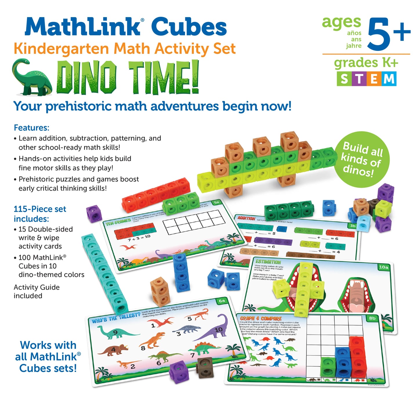 Learning Resources MathLink Cubes Kindergarten Math Activity Set Dino Time!