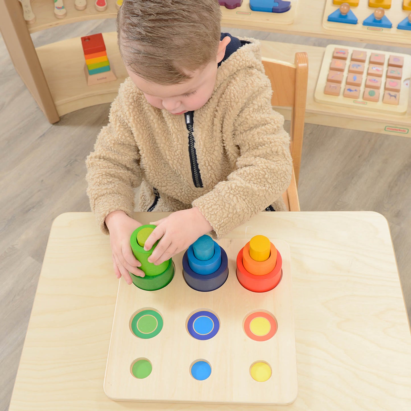 Masterkidz Nesting Wooden Tubes Handy Learning Board 大小及長短小型學習板