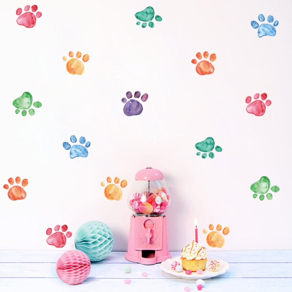 Colourful Paw Print Wall Decal 42pcs 彩色小掌印牆面貼紙 42個