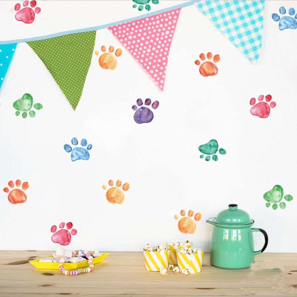 Colourful Paw Print Wall Decal 42pcs 彩色小掌印牆面貼紙 42個