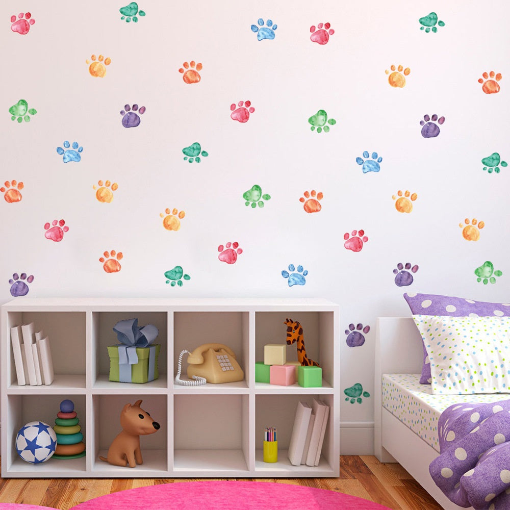 Colourful Paw Print Wall Decal 42pcs 彩色小掌印牆面貼紙 42個