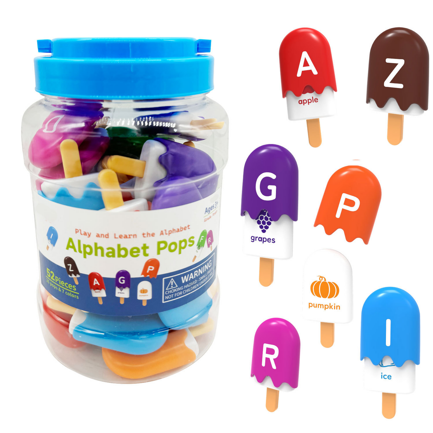 Play & Learn Mini Alphabet Pops 52 Pieces 迷你英語字母冰棒配對樂 52個