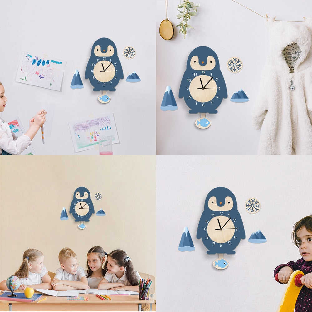 Kid's Pendulum Wall Clock - Penguin 兒童搖擺掛牆鐘-企鵝