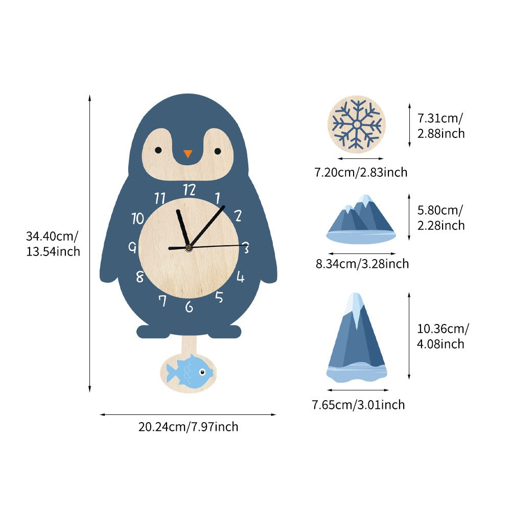 Kid's Pendulum Wall Clock - Penguin 兒童搖擺掛牆鐘-企鵝