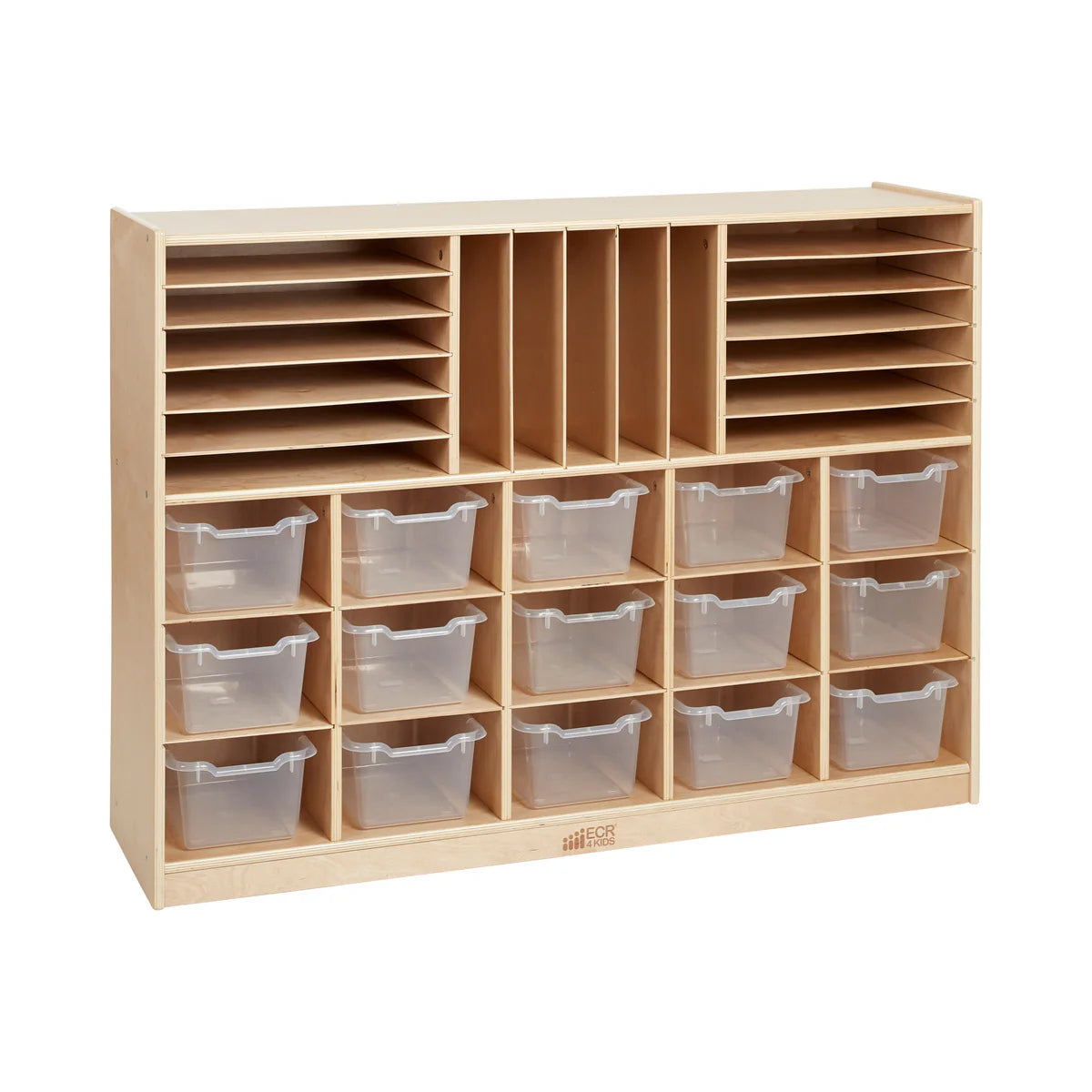 ECR4Kids Multi-Section Mobile Cabinet with 15 Scoop Front Storage Bins 多格移動櫃，配有15個前開式儲物箱