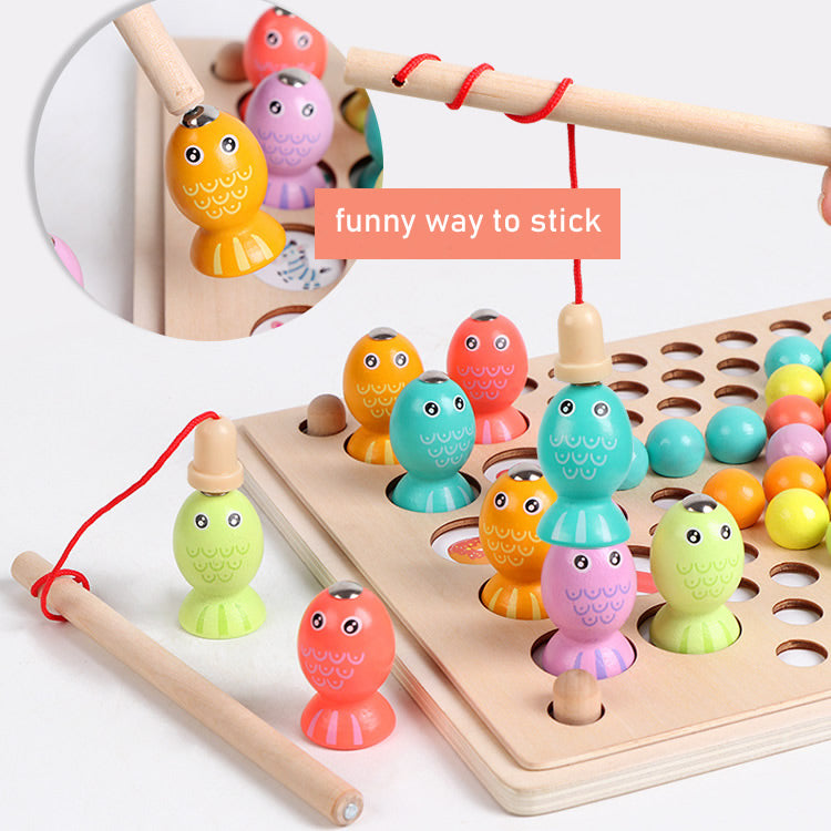 3-in-1 Fishing Memory Game with Beads Sorting Game 釣魚記憶分類夾珠子三合一桌上遊戲