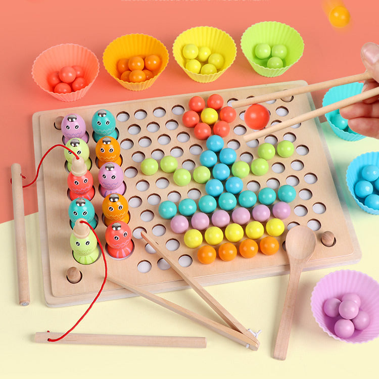 3-in-1 Fishing Memory Game with Beads Sorting Game 釣魚記憶分類夾珠子三合一桌上遊戲