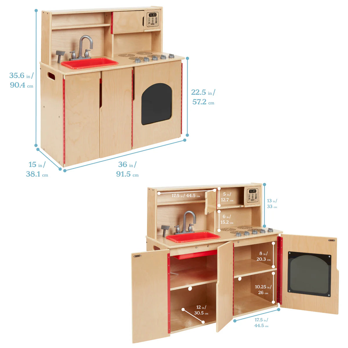 ECR4Kids 4-in-1 Kitchen, Sink, Stove, Oven, Microwave and Storage, Play Kitchen 4合1廚房玩具：水槽、爐具、烤箱、微波爐及儲物空間