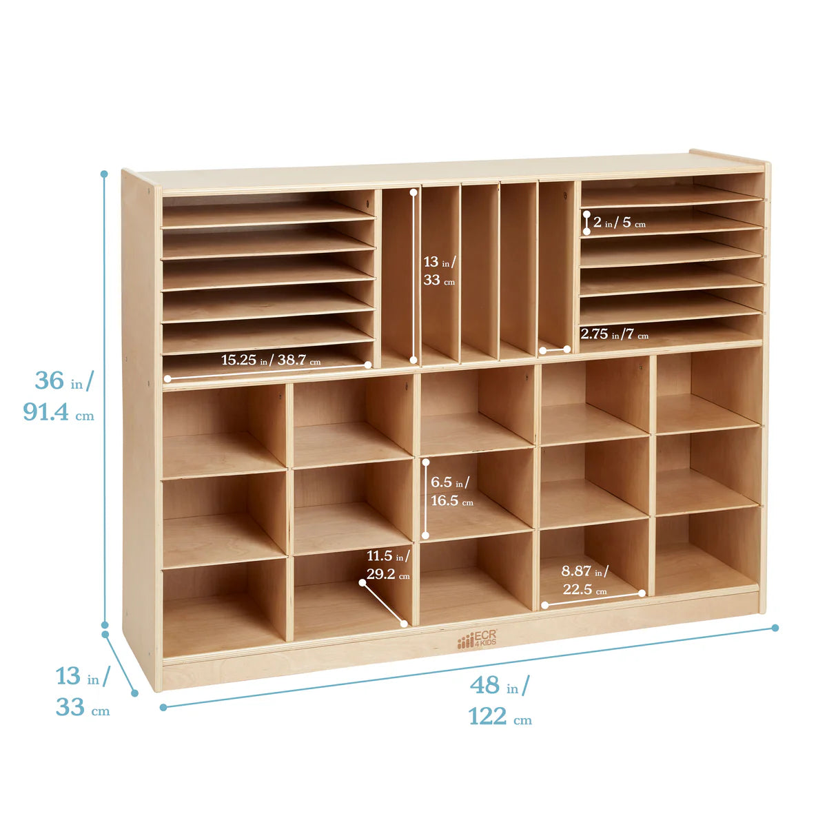 ECR4Kids Multi-Section Mobile Cabinet with 15 Scoop Front Storage Bins 多格移動櫃，配有15個前開式儲物箱