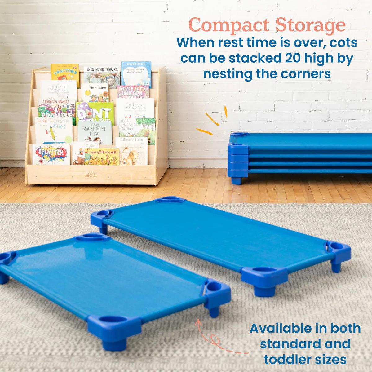 ECR4Kids Stackable Kiddie Cot, Toddler Size, Ready-to-Assemble - Blue 6-Pack 可堆疊幼兒床，幼兒尺寸，隨組裝 - 藍色6件裝